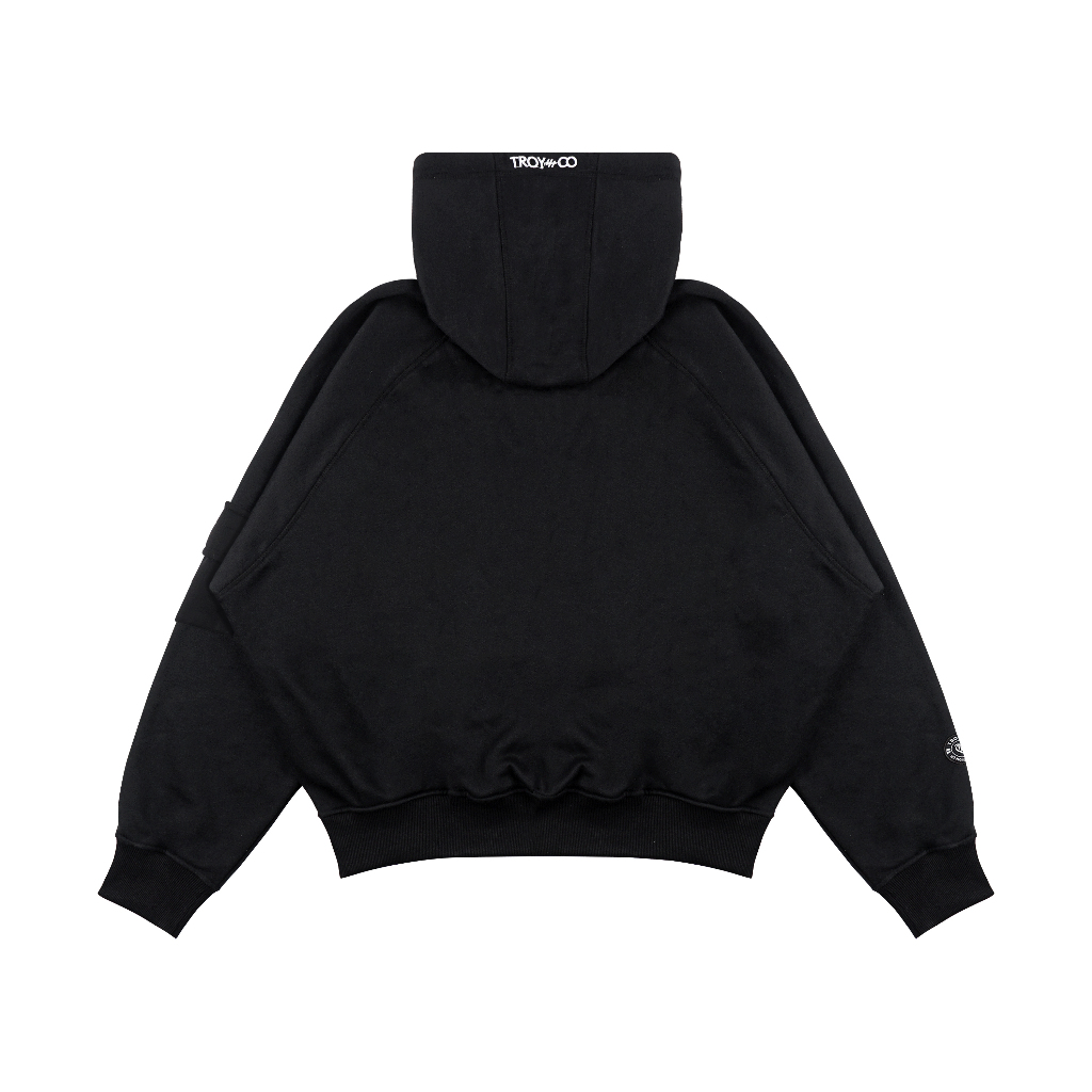 Troy Company Boxy Arm Pocket Hoodie Ruination - Hoodie Boxy Hitam BAPH 3402