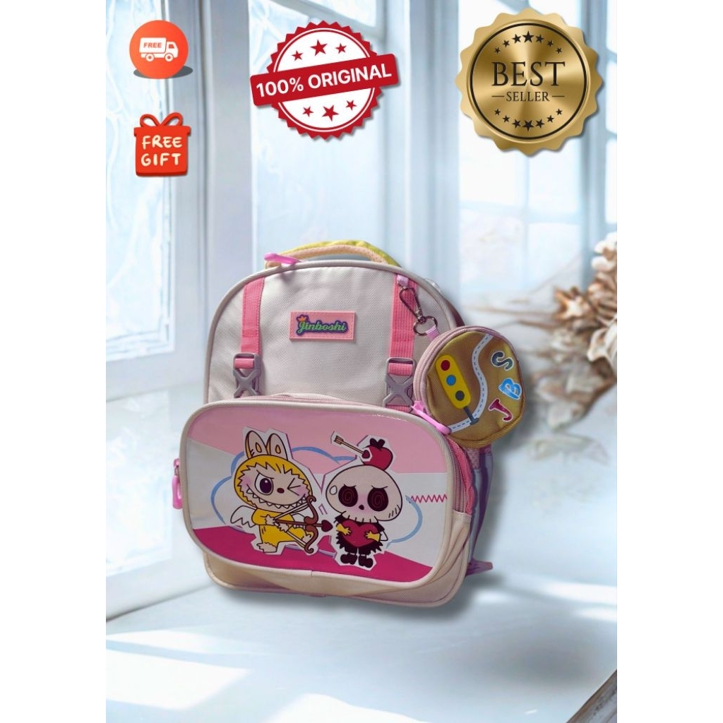 RANSEL ANAK SEKOLAH LABUBU PINK DOMPET