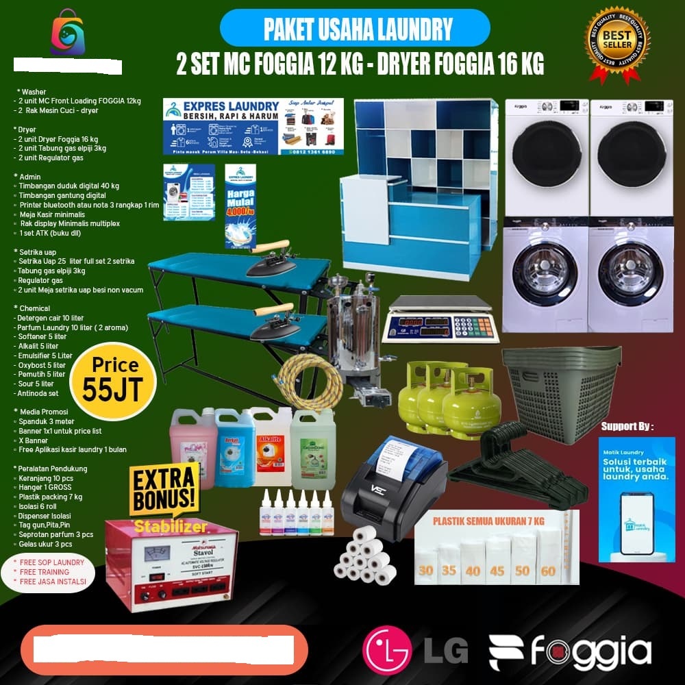 GETWASH - PAKET USAHA LAUNDRY FOGGIA LENGKAP HANYA 55 JUTA
