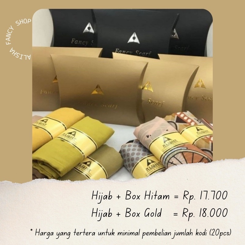 Paket Hijab Motif dan Polos + Box - Grosir - Kodi - Souvenir Hijab - ALISHA FANCY SHOP