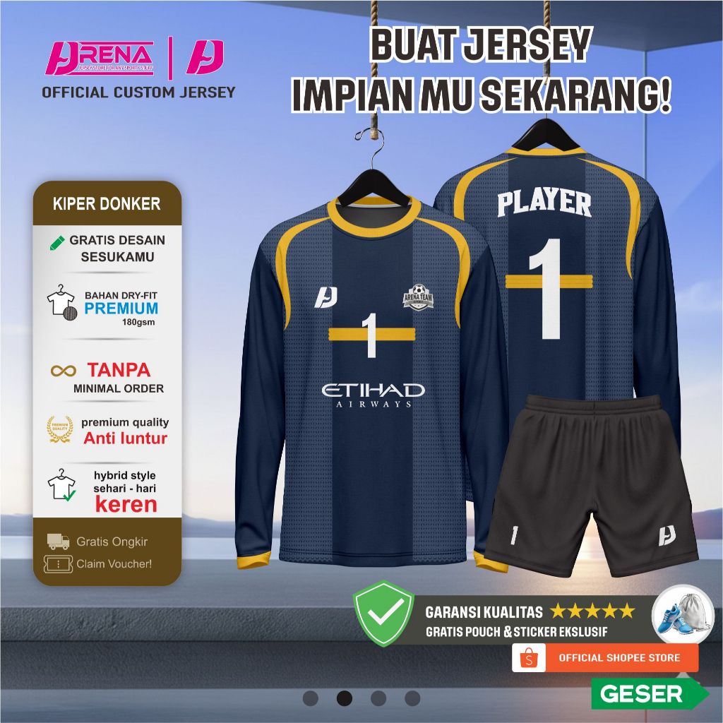 Jersey Kiper Futsal / Bola Full Printing Custom Desain Gratis Nama Logo dan Sponsor ( bisa satuan ) 
