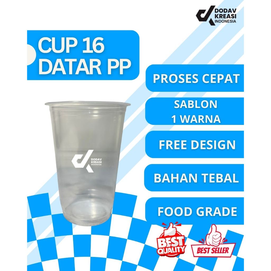 Sablon Cup 16 oz datar PP 7,5 Grm Gelas Tebal Cocok Untuk Take Away Kopi Proses Cepat Sablon Satu Wa