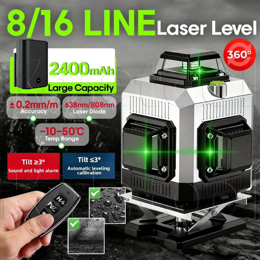 Laser Level Tukang Bangunan Waterpass Laser Level Keramik 4d 16 Line Digital Meteran Laser Leveling 