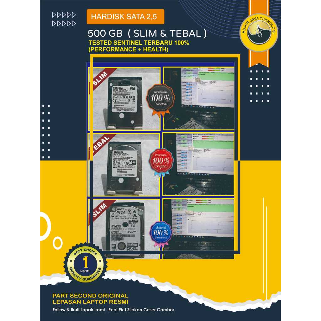 Hardisk HDD 2,5 SATA 500 GB SLIM & TEBAL Internal Laptop PC PS3 PS4 CCTV Health 100% Second Original