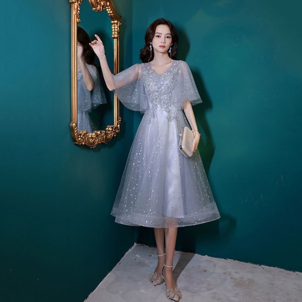 Dress Gaun Pesta Cocktail Silver Perak Abu-abu