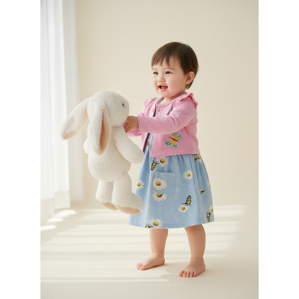 CIRCLEKID.ID Dress Anak Import Baby Ala Korea Kekinian 2 in 1 Bahan Katun Combed Newborn Hingga 2 Ta