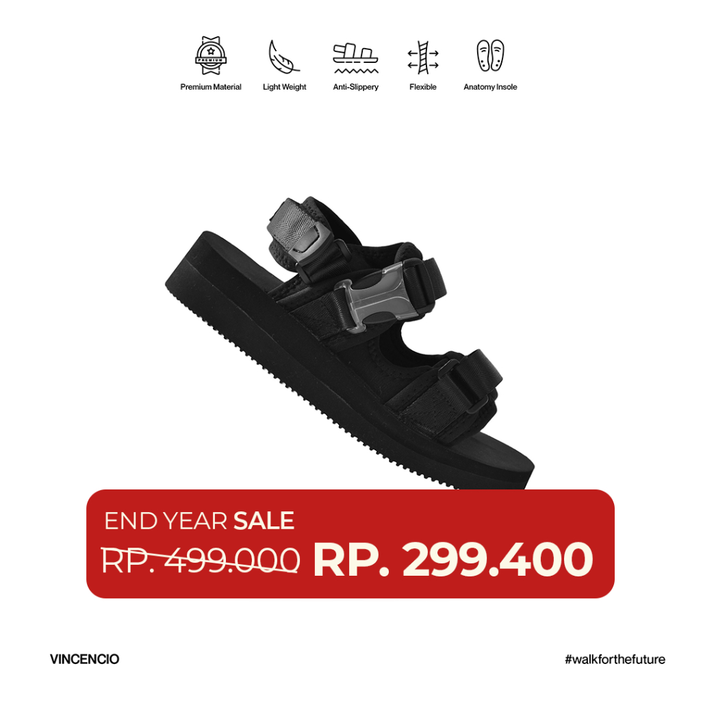 Vincencio - Moku - Triple Black | Sandal Traveling Pria | Sandal Traveling Wanita