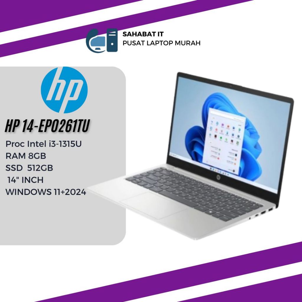 Laptop HP 14-EP0261TU Intel i3-1315U 8GB RAM 512GB SSD Windows 11 + OFFICE 2024