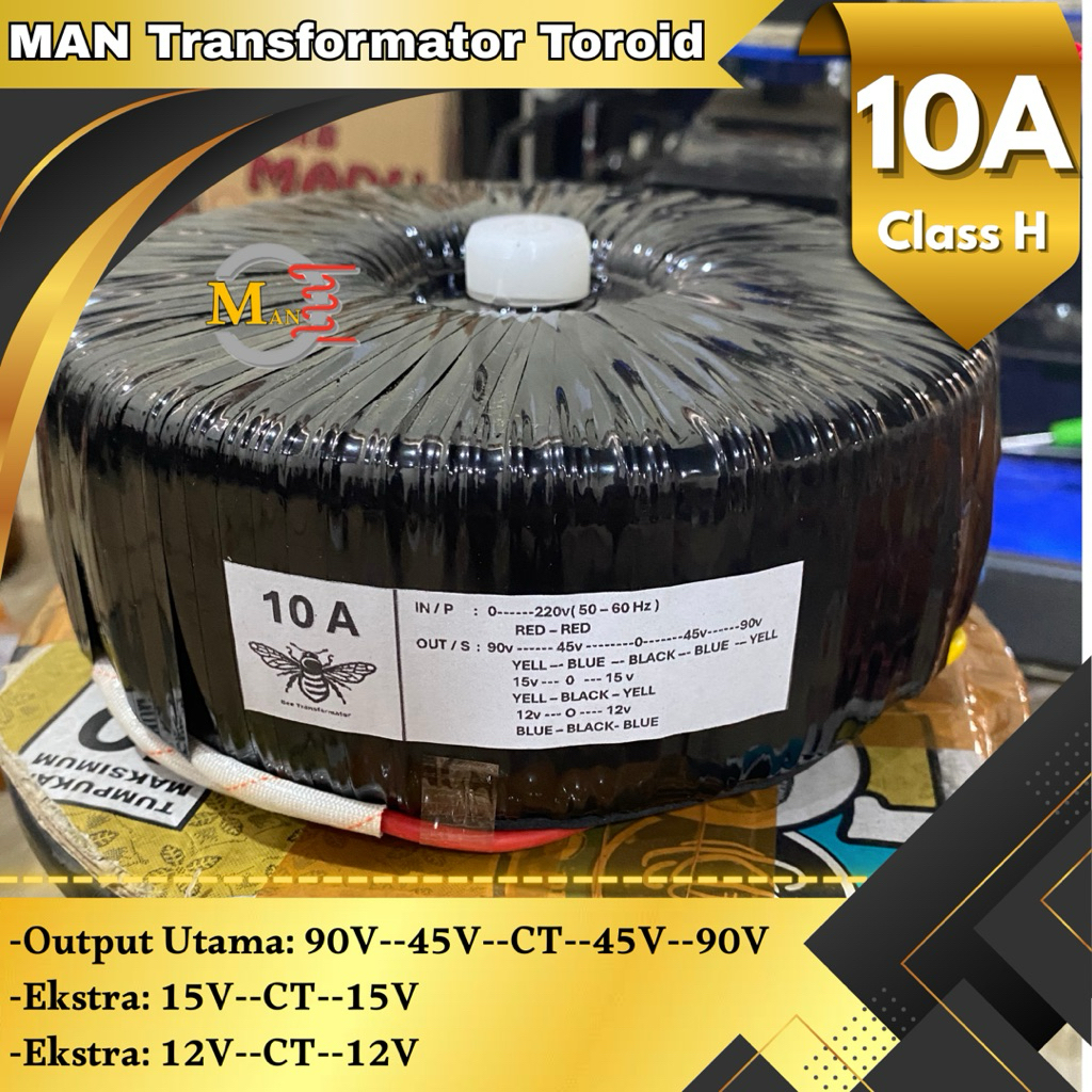 Trafo Toroid Donat 10A CT 100v 50v (lengkap baut pemasangan dan stiker)