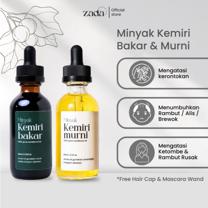 ZADA Minyak Kemiri Murni & Bakar / Minyak Kemiri 60ML MURNI DAN 60ML BAKAR