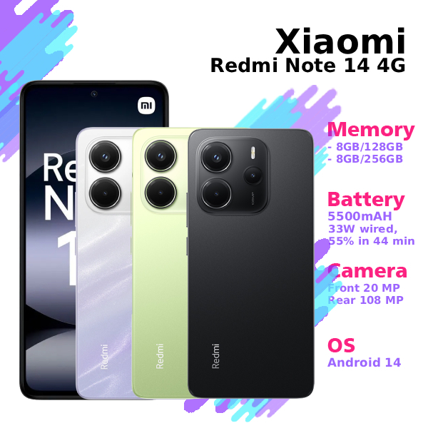 Hp/Smartphone Android Xiaomi Redmi Note 14 4G 8/128GB | 8/256GB