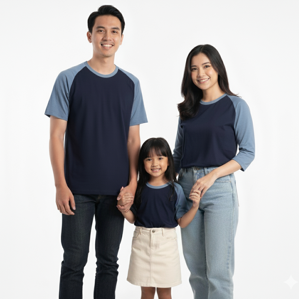 NAVY - DENIM RAGLAN : KAOS COUPLE KELUARGA RAGLAN 2 WARNA/ KAOS COUPLE KELUARGA KOMBINASI 3 WARNA/ K