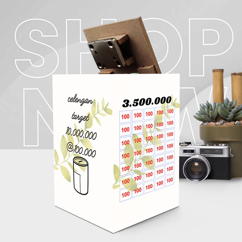 celengan target 10 juta pecahan 100k celengan kayu stiker laminassy glossy