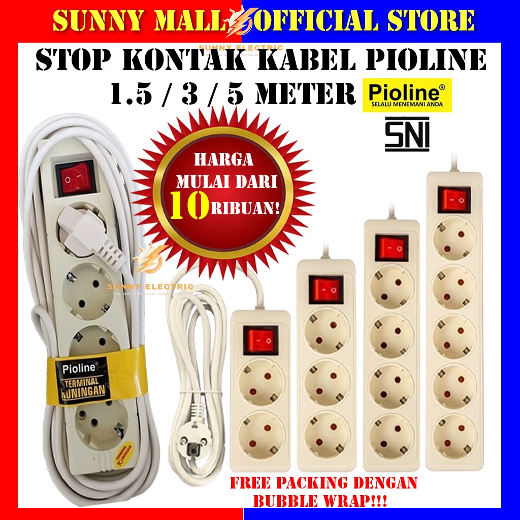 Stop kontak kabel pioline 2 lubang 1,5 Meter/Stop kontak kabel pioline 2 lubang 3 Meter