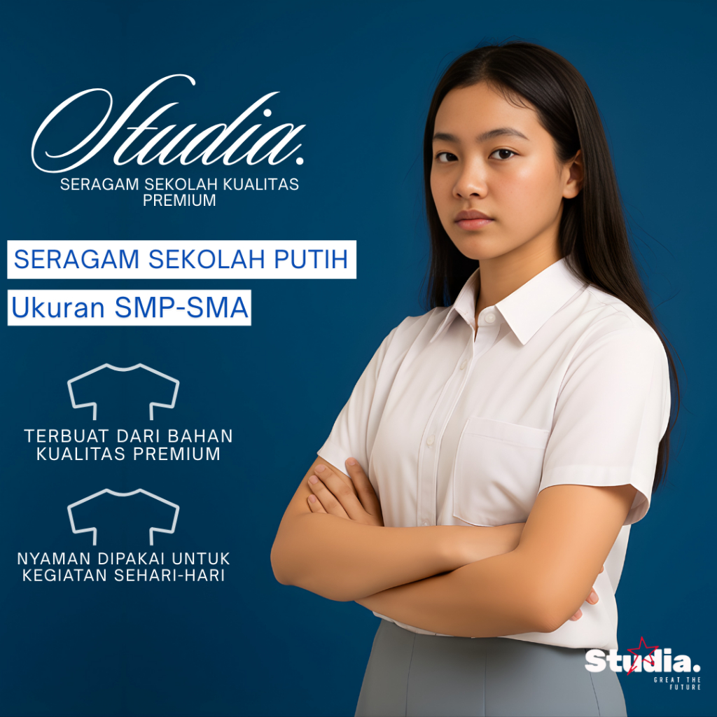Studia - Kemeja Seragam Sekolah Putih Premium Lengan Panjang / Pendek Unisex SMP-SMA Pria - Wanita