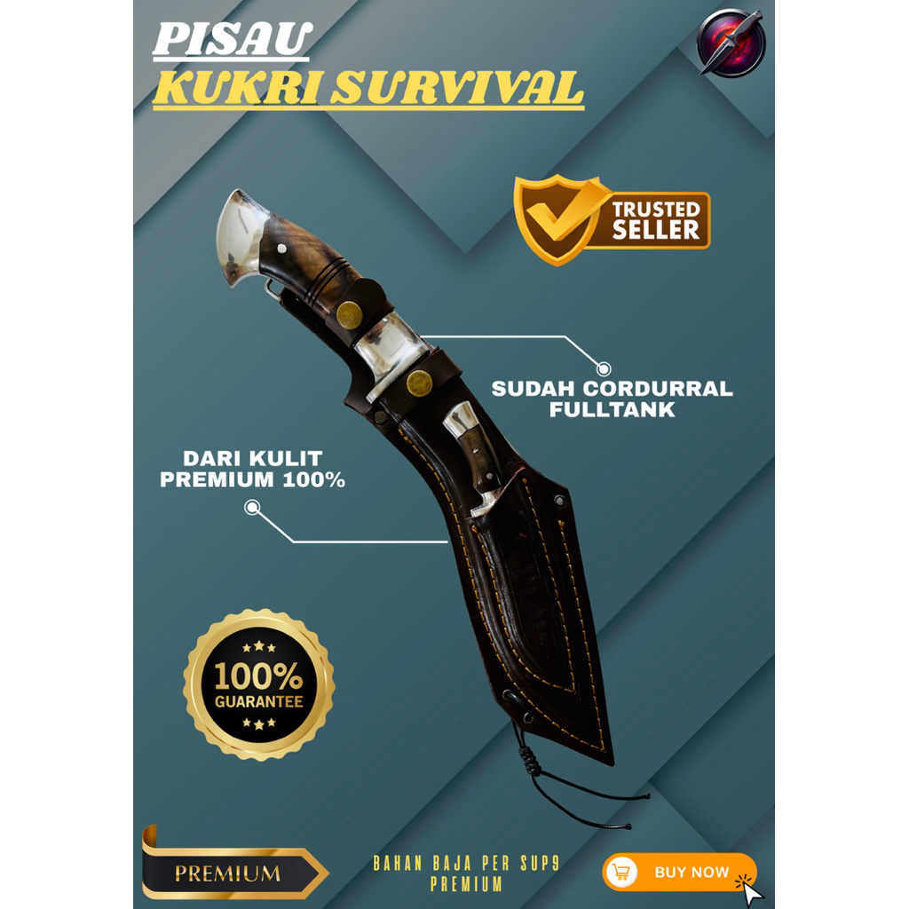 [PERKAKAS ORIGINAL] PISAU KUKRI SURVIVAL PISAU BAJA SUPER TAJAM Bahan Baja Per SUP9 Asli Original
