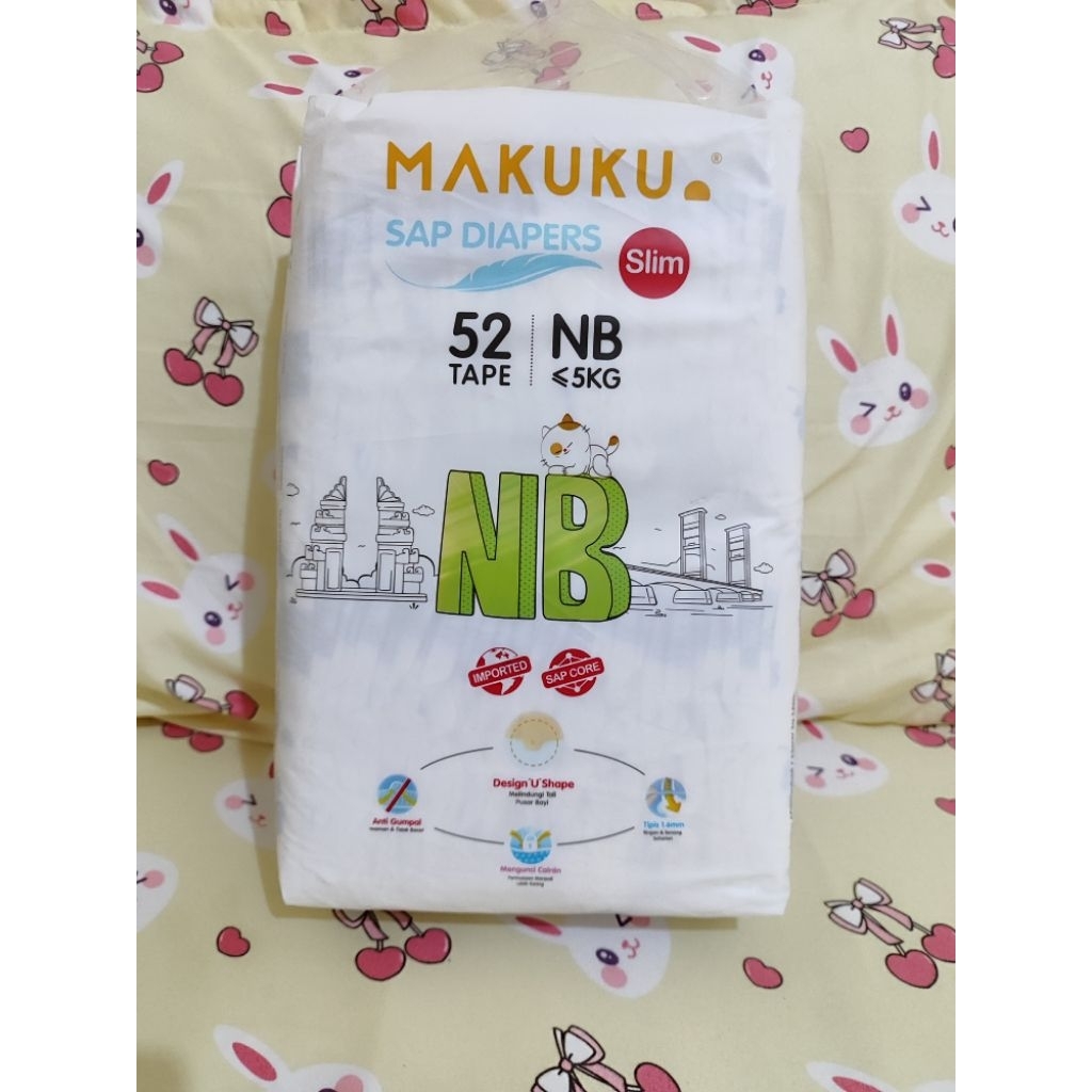 Makuku SAP Diapers Pampers Slim NB NewBorn 52 (Free 17pcs) Tape Perekat