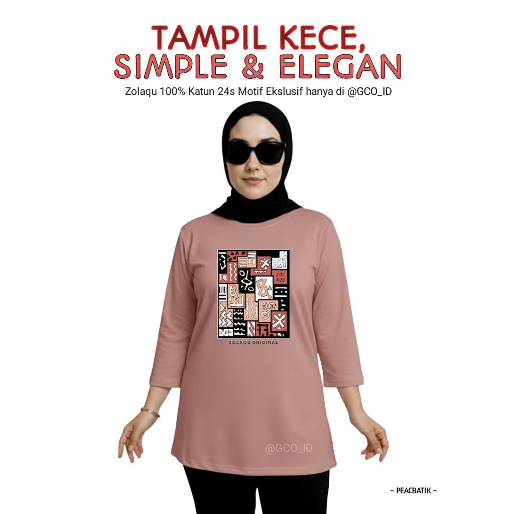 Semitunik Oversize Zolaqu Original Terbaru 2025 Motif Terbatas | Kaos Wanita Dewasa Pink Peach Motif