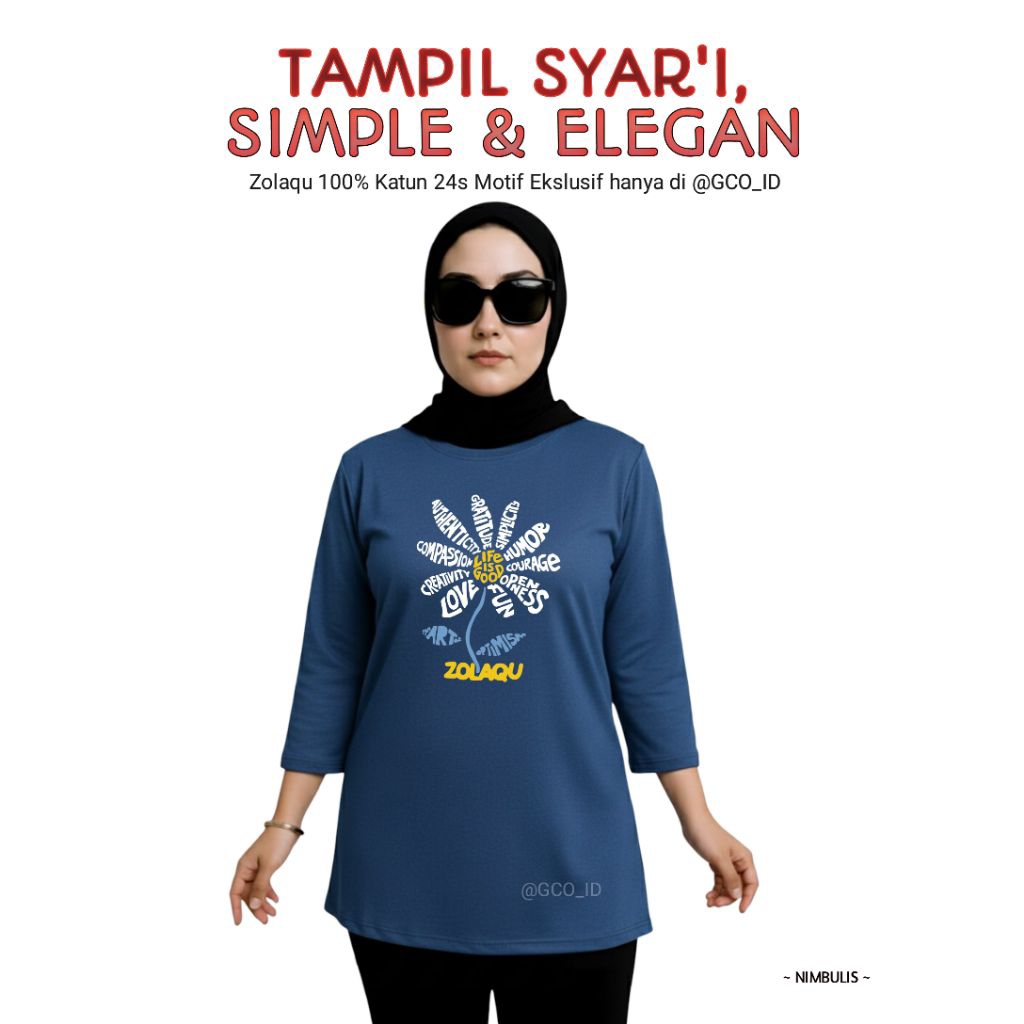 Semitunik Zolaqu Original Wanita Terbaru | Kaos Oversize Biru Denim Motif Bulis Kekinian 2025 Lengan
