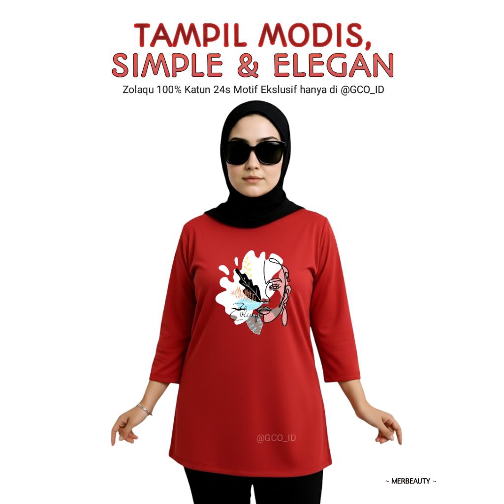Semi Tunik Original Zolaqu Official Terbaru 2025 | Kaos Wanita ZLQ Merah Motif Beauty Ekslusif Lengk