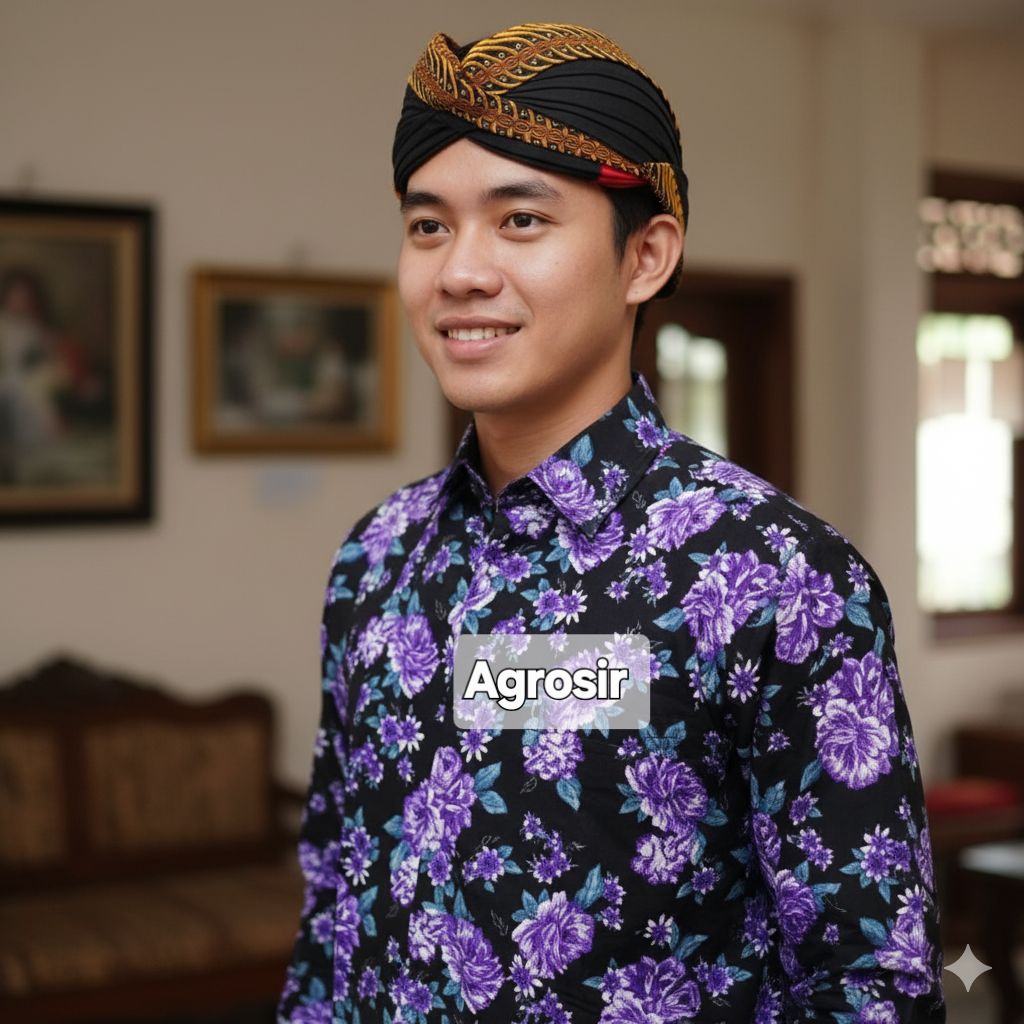 Baju Surjan Kembang,Surjan Motif Bunga Bonus Blangkon Jogja Samurai Coklat