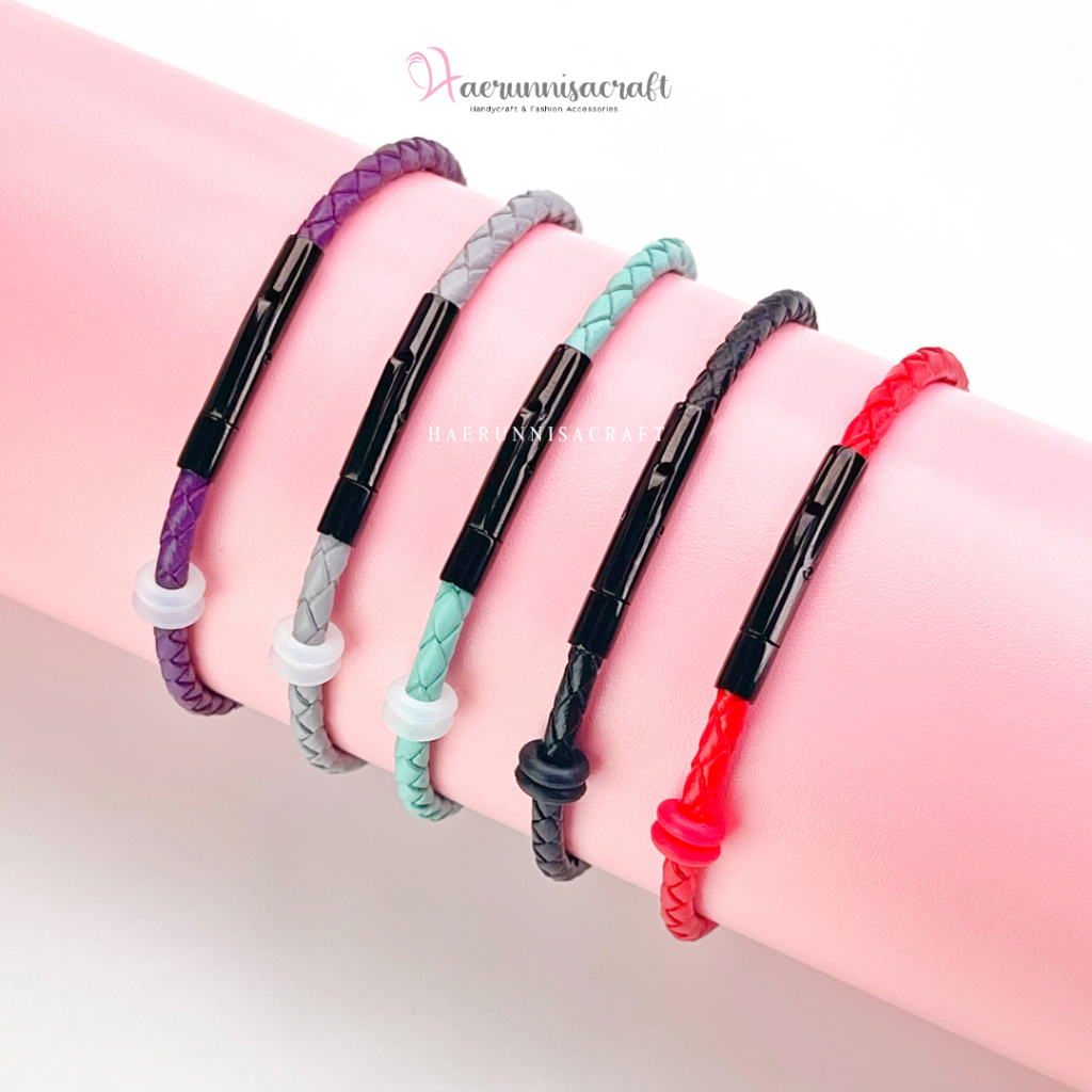 Gelang Hitam Tali Dewasa Gold Kulit Stainless Steel Kait Pengait Klip 3mm