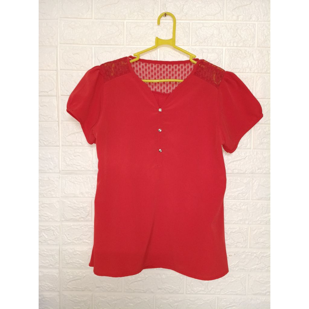 (PRELOVED) Baju wanita merah kasual/baju casual cewe /Baju kantor perempuan / atasan cewek/baju atas