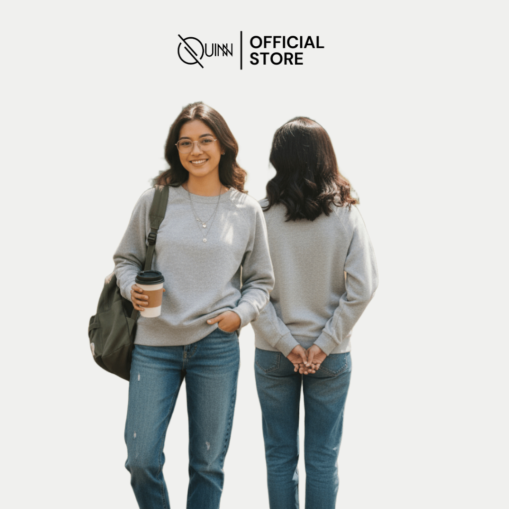 Uniqlo Sweater Sweatshirt Crewneck Basic Grey Long Sleeve Women Wanita