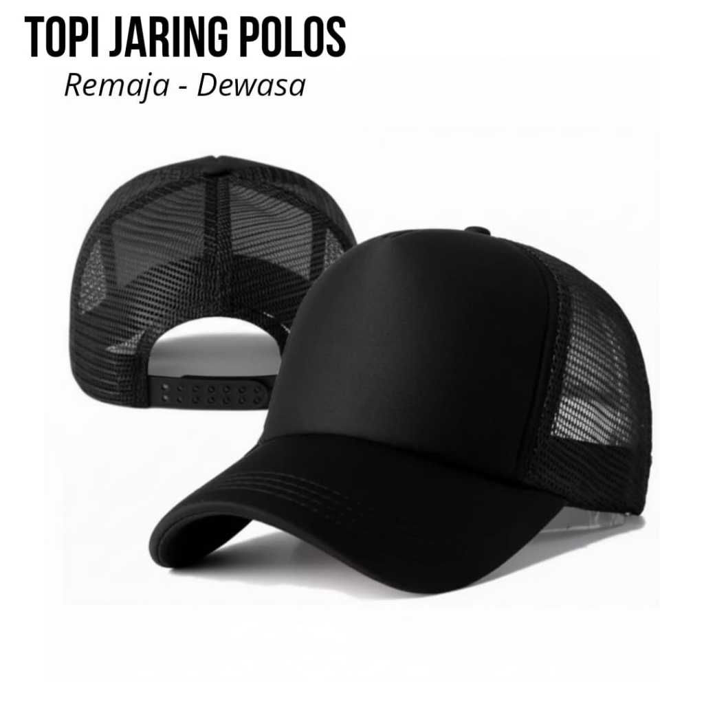 Topi Trucker Polos Hitam Adjustable Pria Wanita Topi Distro Topi Jaring Polos Unisex Premium