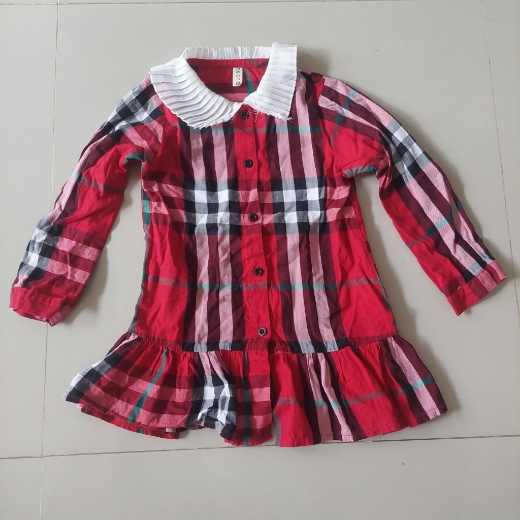 dress rok merah kotak kotak Baju natal anak perempuan umur 3tahun