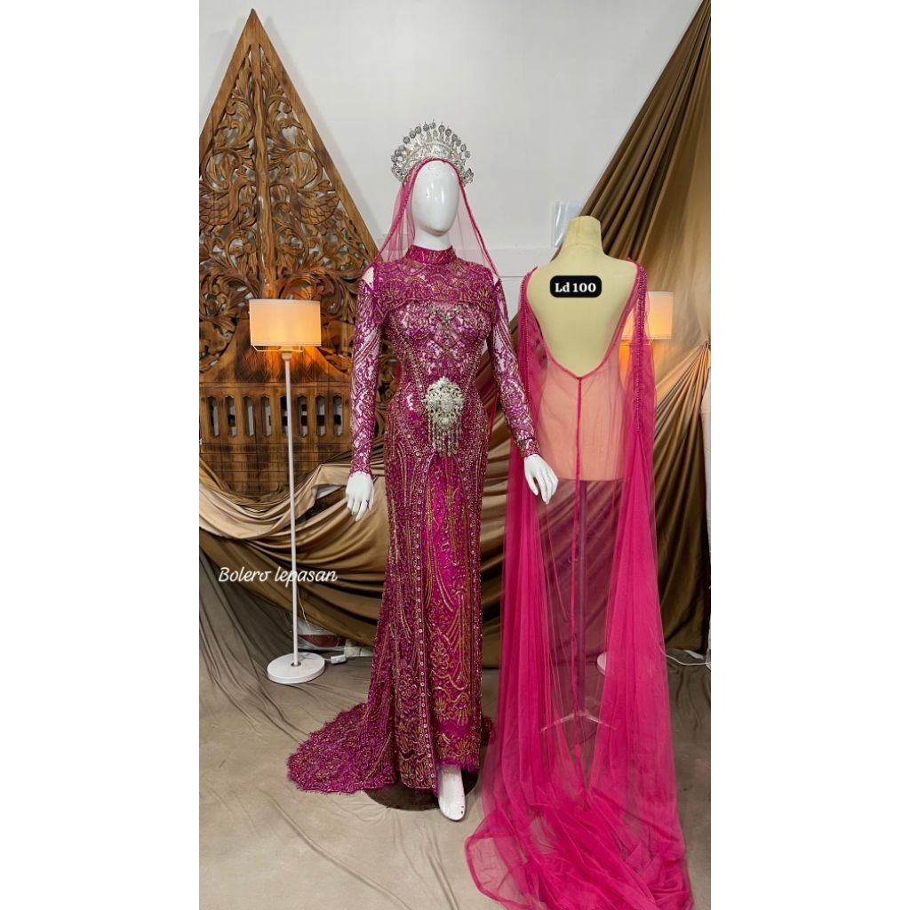 gaun pengantin pink fuccia mewah/gaun pengantin murah