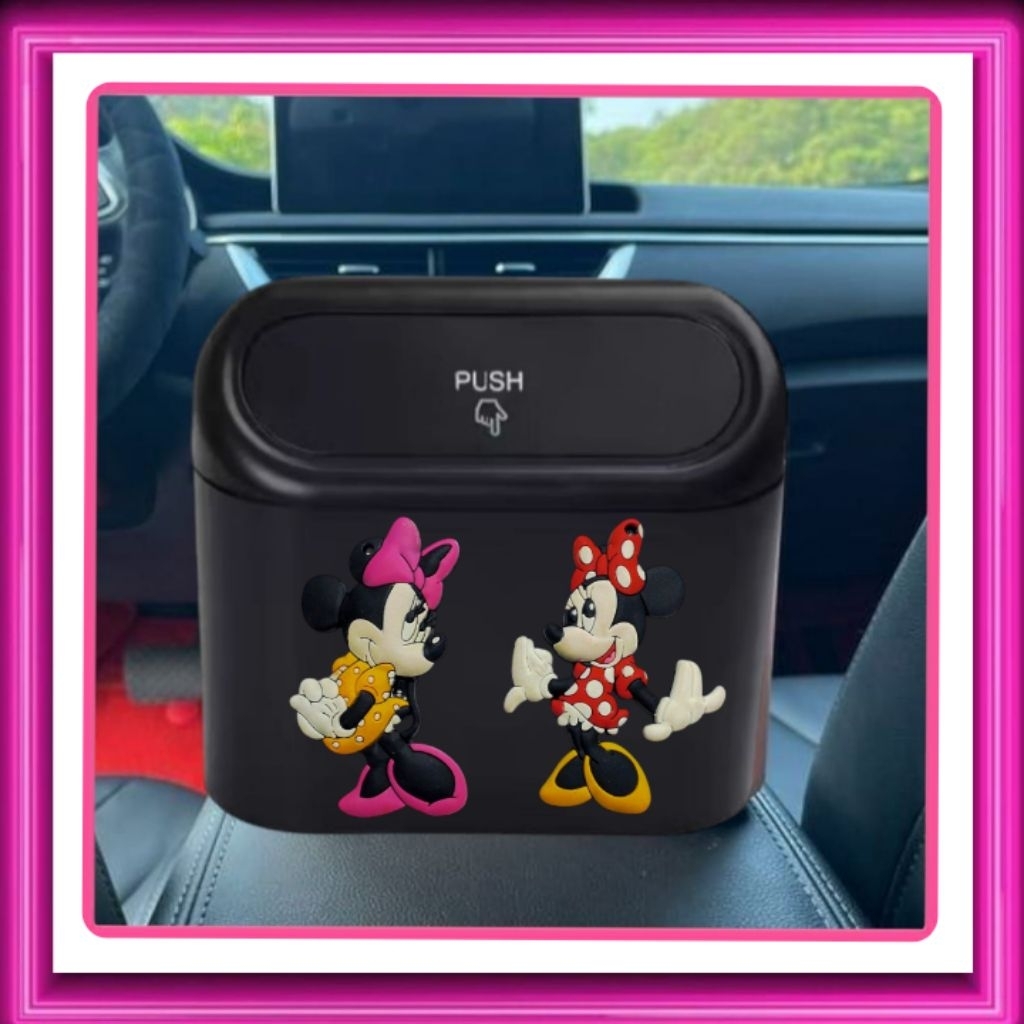 Tong Sampah Mobil Lucu Couple Body Minnie Mouse Pink Strawberry | Mini Car Push Trash Bin Karakter L