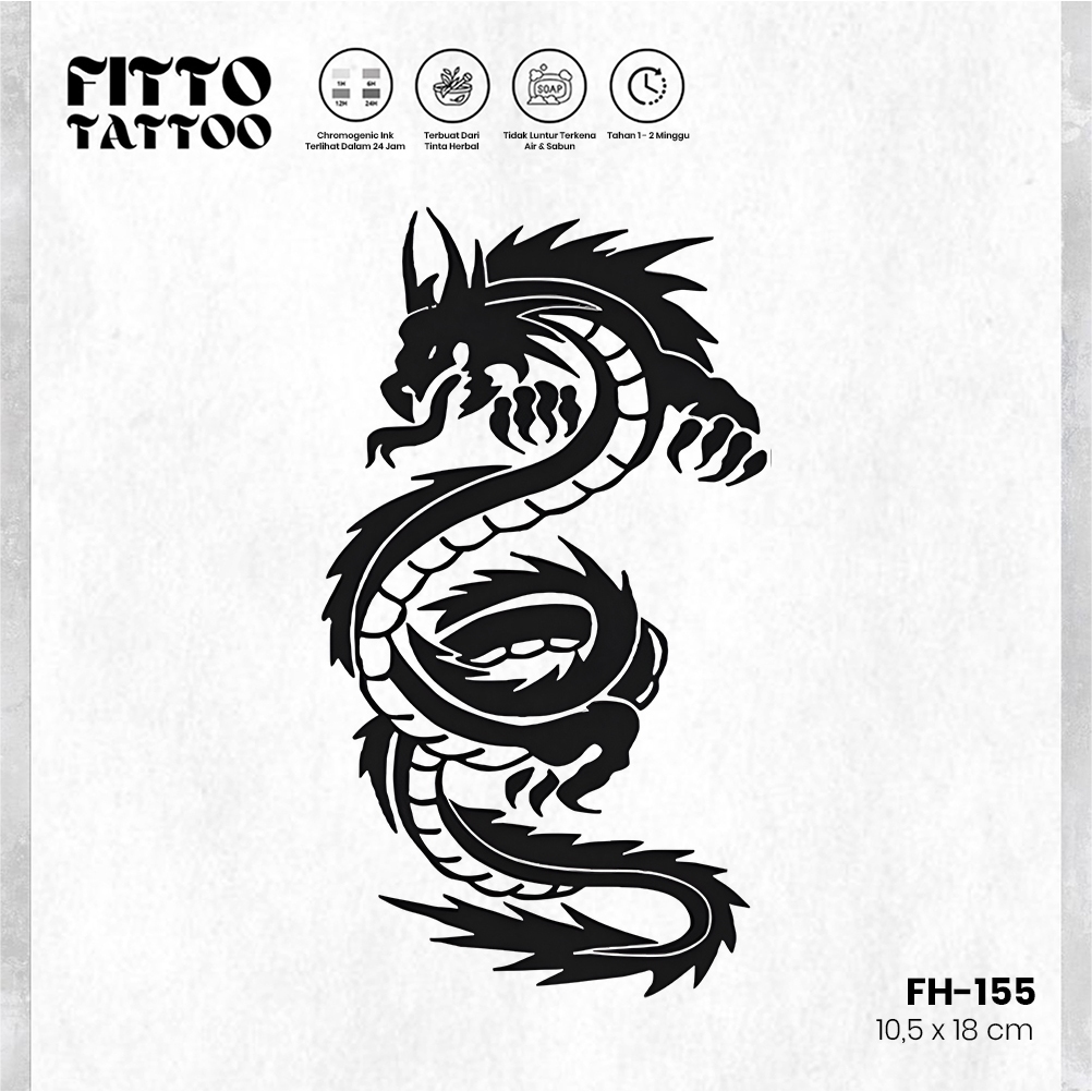 Tato Temporer Sementara Fruit Ink Stiker Tatto Naga Dragon Halal Tahan Lama Tinta Herbal