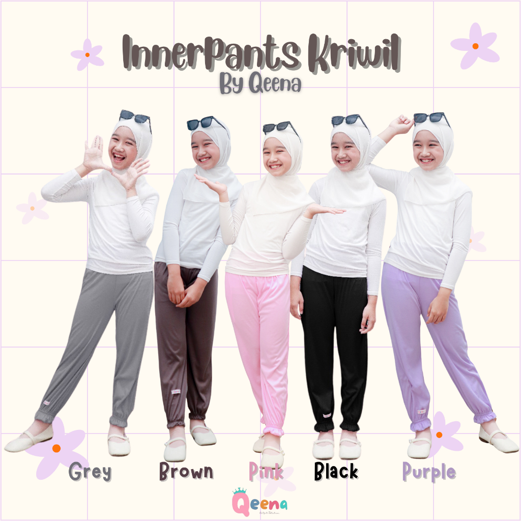 Qeena - Paket 3 Celana Legging Anak Perempuan Celamis Celana Dalaman Gamis Usia 7 8 9 10 11 12Tahun 