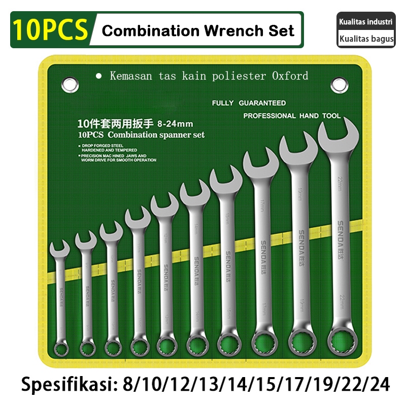 NIGU Kunci Ring Pas Set 10pcs 8-24mm/Dengan Tas Penyimpanan Kunci Pas Set Tools Ring Pas Kunci Set/A