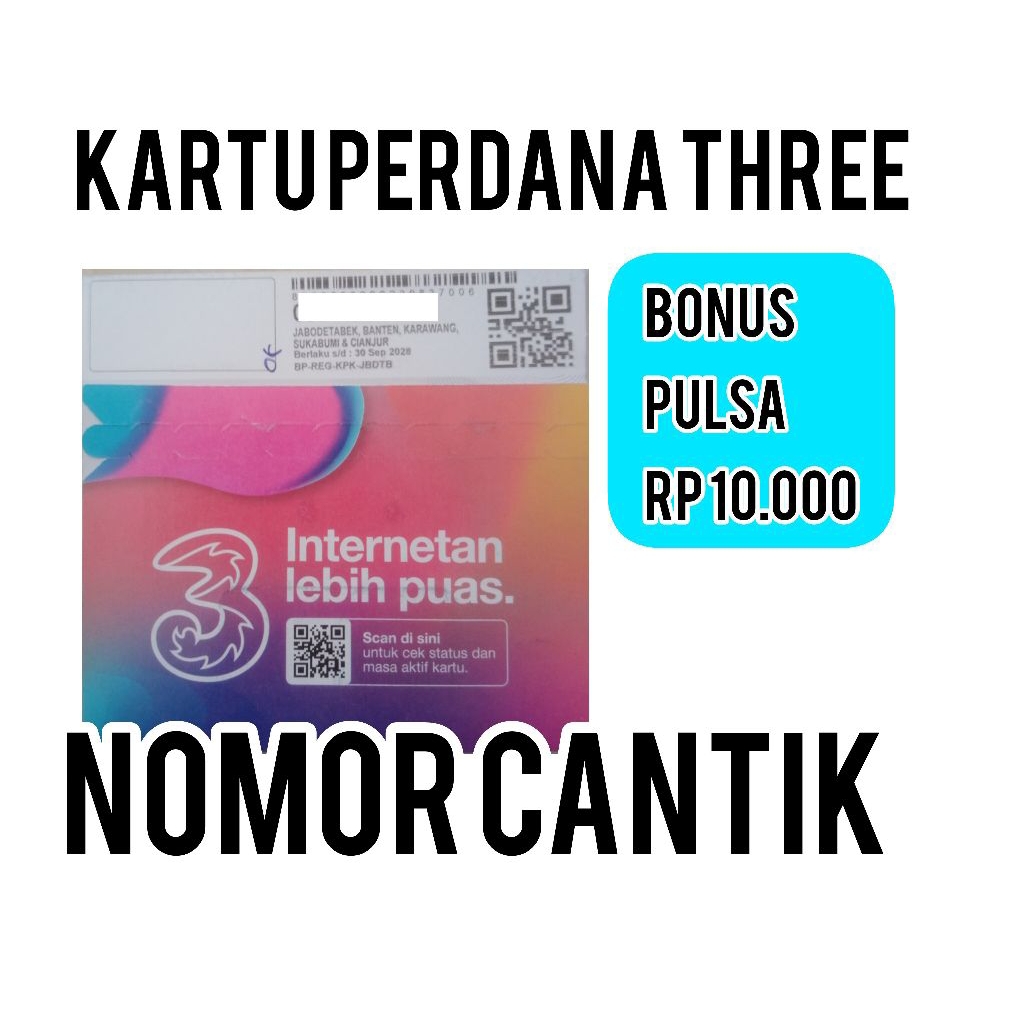 kartu perdana tri  pulsa 10 ribu nomor cantik
