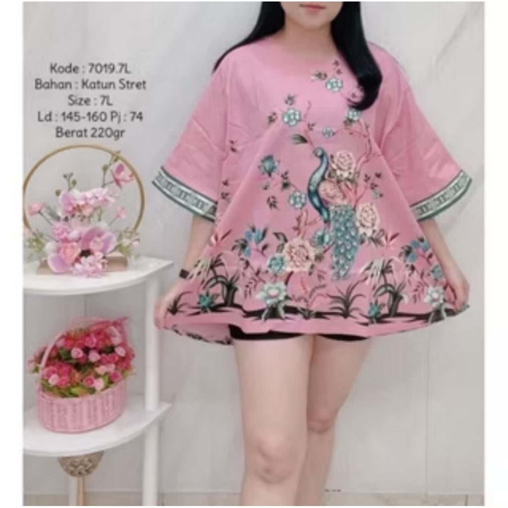 Atasan Batik Blouse Batik Wanita Super Jumbo 7L Big Size LD 145-160 Cm AB-23