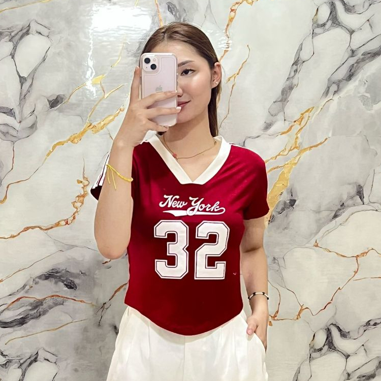 Kaos Crop Top V Neck Lengan Pendek Wanita Atasan Wanita Kaos Vneck Polos Basic Tee Top Terbaru NY32