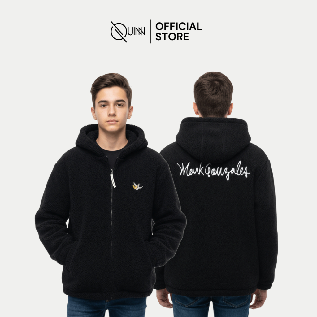 Mark Gonzales Jacket Logo Sherpa Hoodie Zip-Up Zipper Sweater Pria