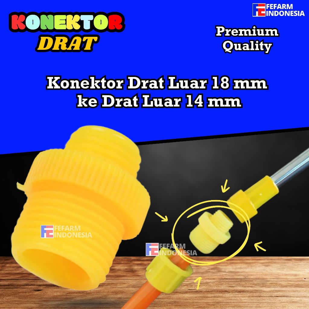 SOCKET KONEKTOR 18MM DRAT LUAR KE 14MM DRAT LUAR/ KONEKTOR STIK PANJANG KE SELANG SPRAYER ELEKTRIK F