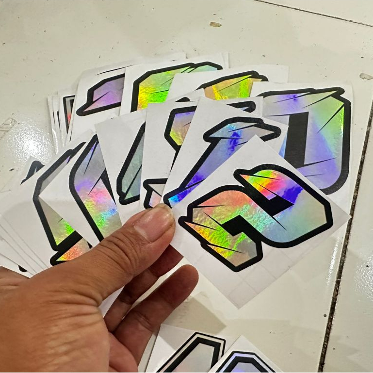 STIKER HELM MOTOR / STIKER NOMOR 0-9 HOLOGRAM/STIKER ANGKA CUTTING MODEL RACING-STIKER PAPAN KLX CRF