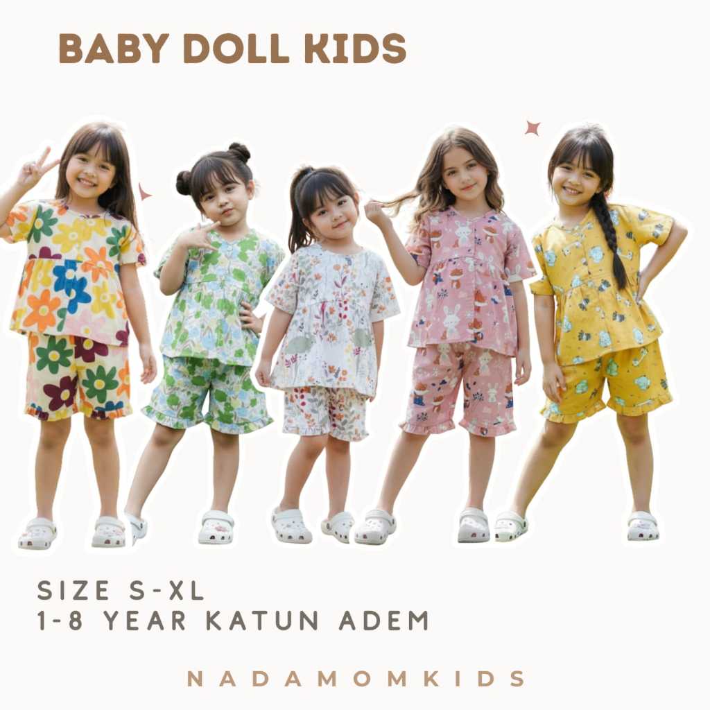 SETELAN ONESET PIYAMA PENDEK BABY DOLL ANAK PEREMPUAN CEWEK BAHAN RAYON VISCOSE PREMIUM ADEM LEMBUT 