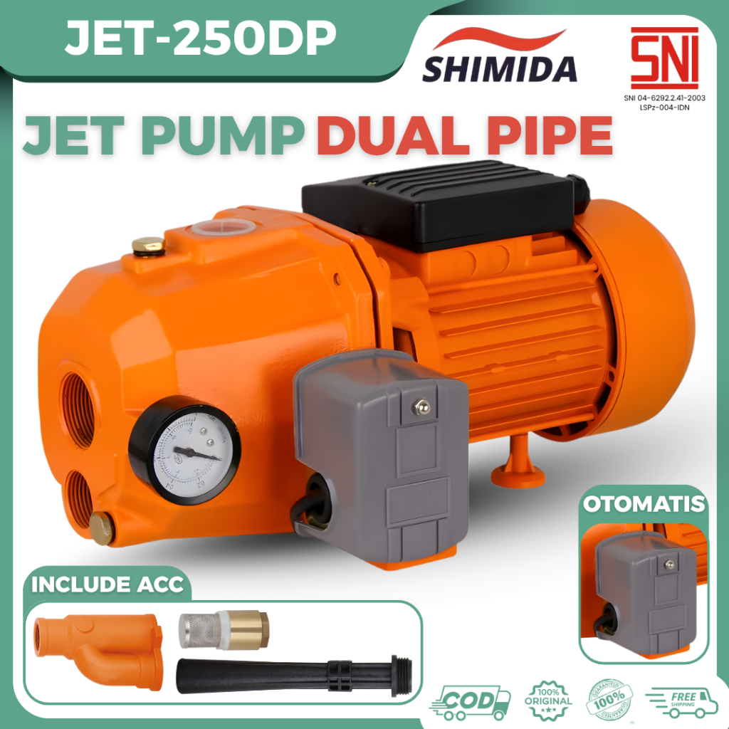 SHIMIDA JET-250DP Pompa Air JetPump OTOMATIS Pompa Air Listrik Mesin JET PUMP Sumur Air Rumah Tangga