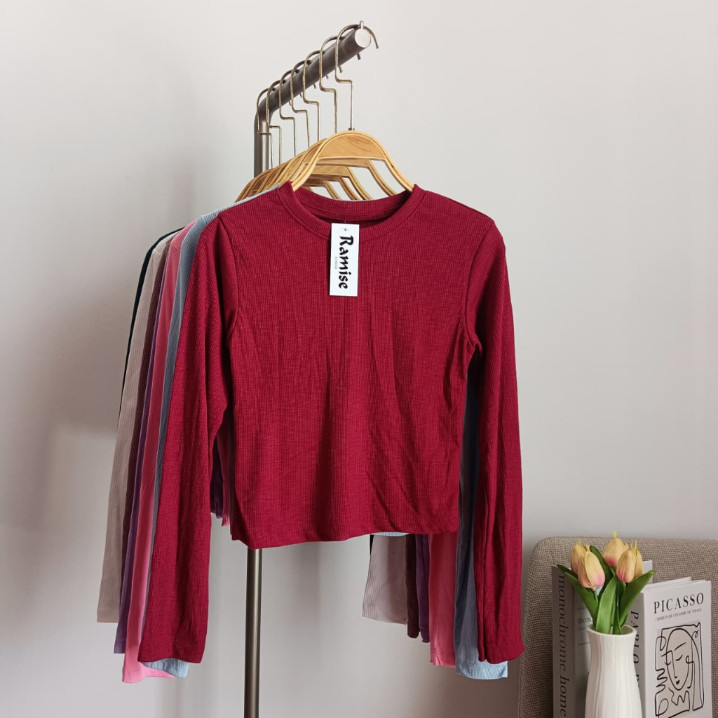 Kaos Polos Knit Lengan Panjang / Kaos Wanita Press Body / Ramise