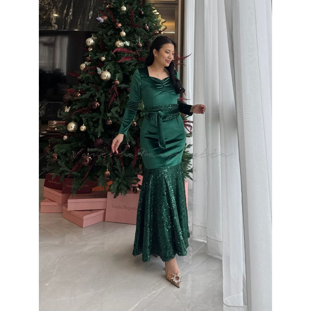 [VM] - 9073# Dress Maxi Beludru/ Dress Pesta/ Gaun Natal