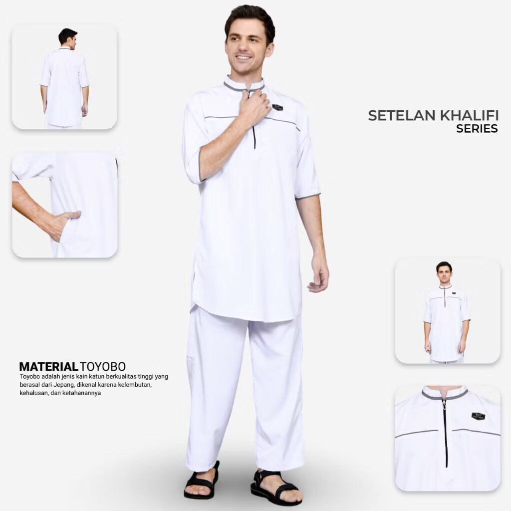 Setelan Baju Muslim Koko Kurta Pria Dewasa Toyobo - Setelan Koko Kurta Khalifi Lengan Pendek