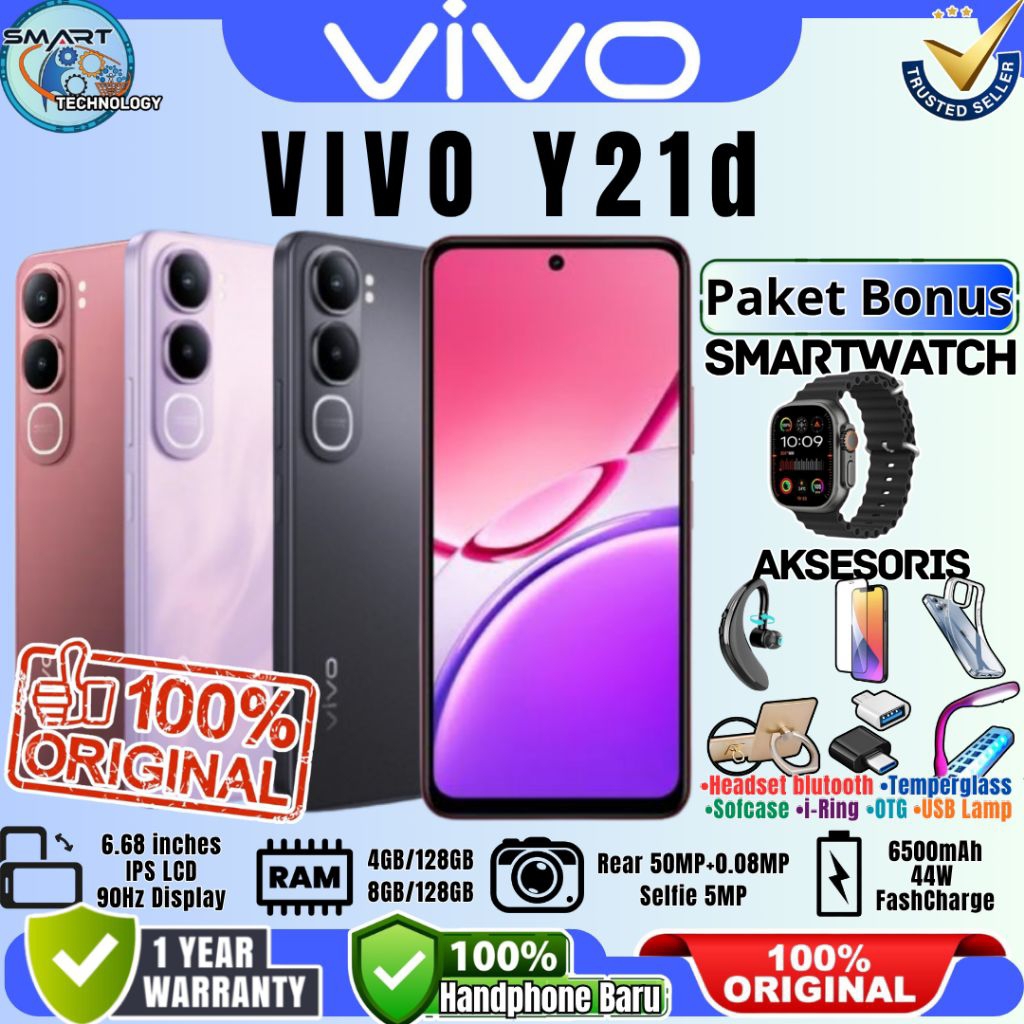 Hp Vivo Y21d [ 8/128GB - 6/128GB - 4/128GB ] 50MP Kamera dalam Air Baru Garansi Resmi 100% Original
