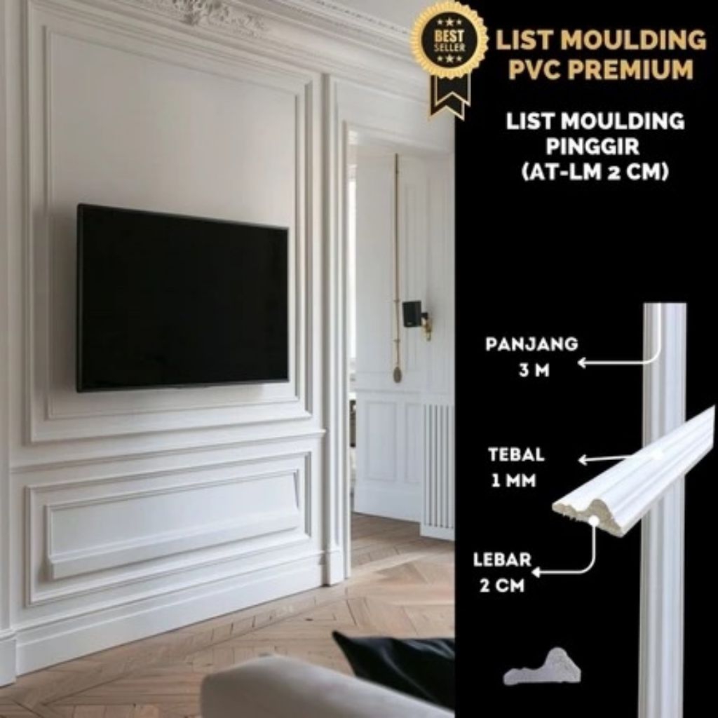 Wallmoulding PVC List Dinding Putih 3m / List Wallmoulding PVC Putih 3m / List PVC Wallmoulding 3m A