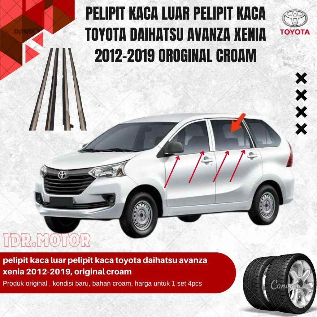 karet pelipit kaca untuk pintu mobil avanza xenia all new 2012--2019 original chrome