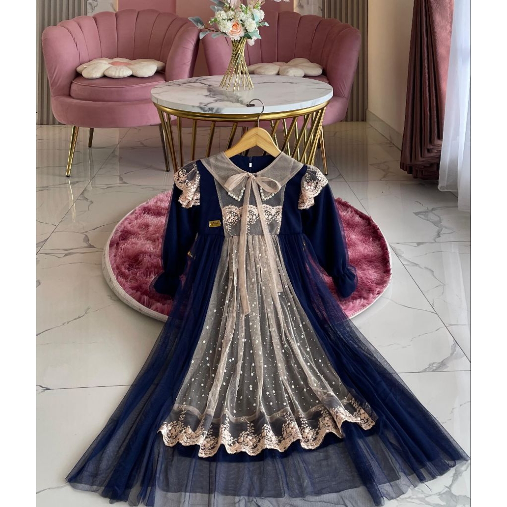 Gamis anak perempuan Bahan Brokat mix tille jelita dress model rompi 3-15 tahun Terkini
